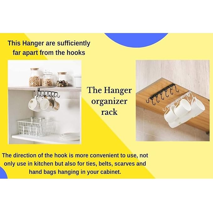 1 Pcs Double-Row 12 Hooks for Kitchen Storage - Cupboard Hanging Organizer for Coffee, Tea Cups, Towels, and More  Versatile Metal Hooks for Home, Office