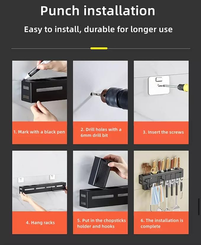 Kitchen Shelf Wall Mount Knife Holder,Towel Hanger, Spatula Ladle Hanging Hooks, Cutlery Holder Storage Rack High Grade Metal Multi-Purpose (44 x 4.5 x 8cm)