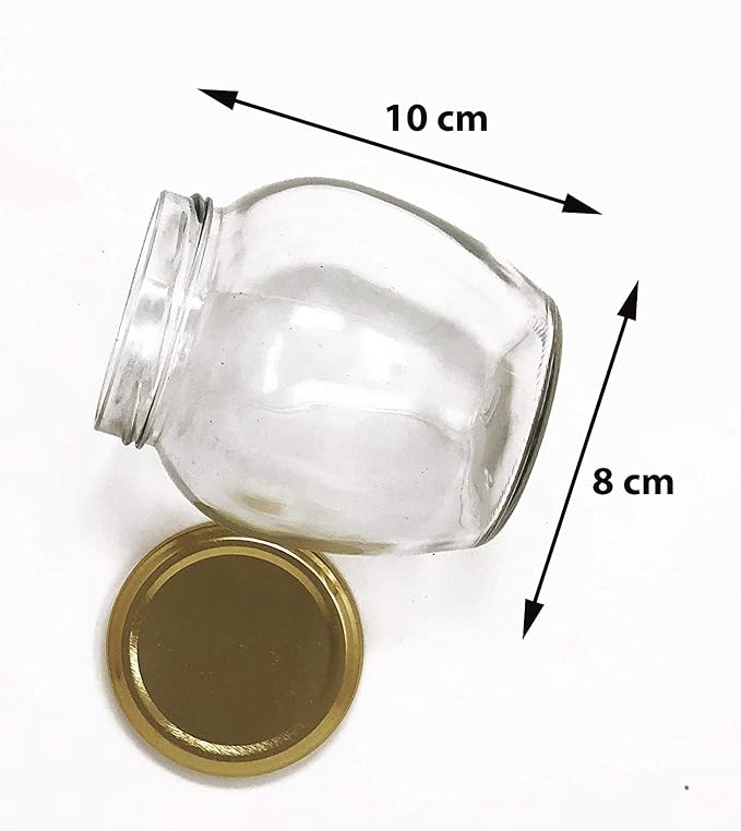 SITOVI Transparent Glass Jar and Container Air Tight Black Lid for Kitchen 400 ml Mataki Glass Jar with Airtight Metal Lid Pack of (6)