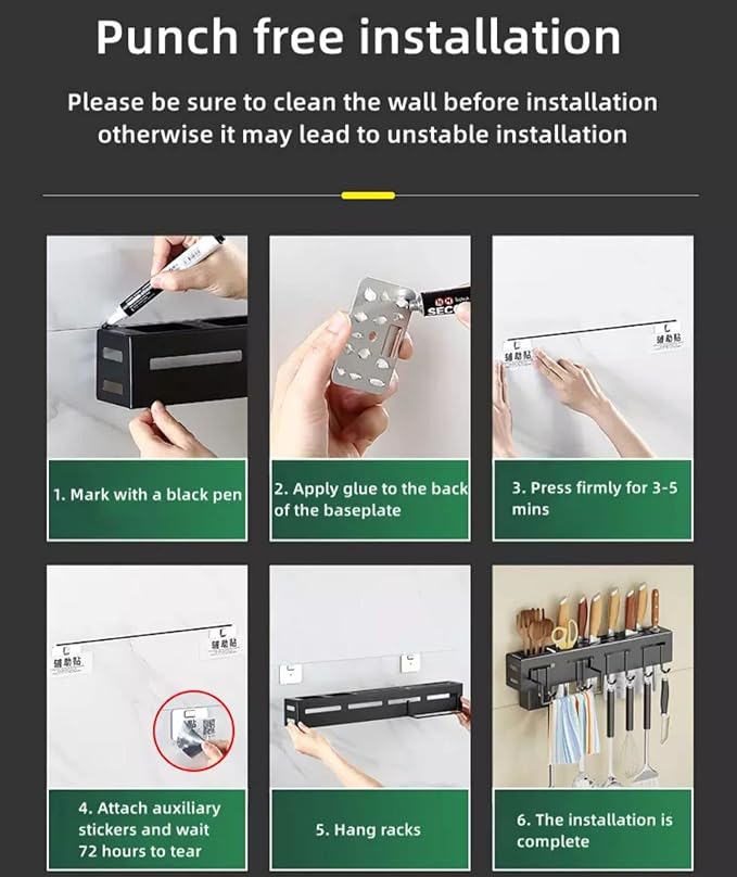 Kitchen Shelf Wall Mount Knife Holder,Towel Hanger, Spatula Ladle Hanging Hooks, Cutlery Holder Storage Rack High Grade Metal Multi-Purpose (44 x 4.5 x 8cm)