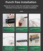 Kitchen Shelf Wall Mount Knife Holder,Towel Hanger, Spatula Ladle Hanging Hooks, Cutlery Holder Storage Rack High Grade Metal Multi-Purpose (44 x 4.5 x 8cm)