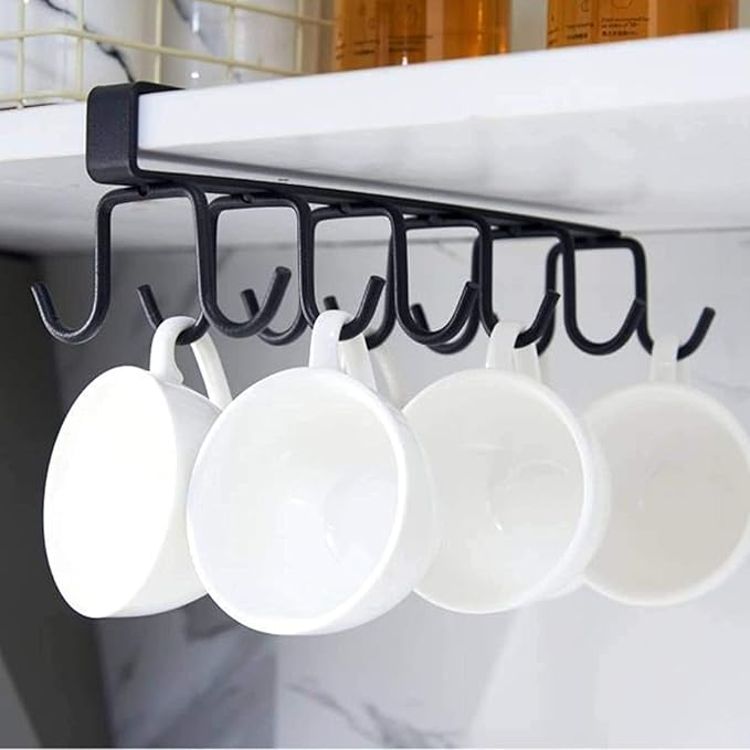 1 Pcs Double-Row 12 Hooks for Kitchen Storage - Cupboard Hanging Organizer for Coffee, Tea Cups, Towels, and More  Versatile Metal Hooks for Home, Office