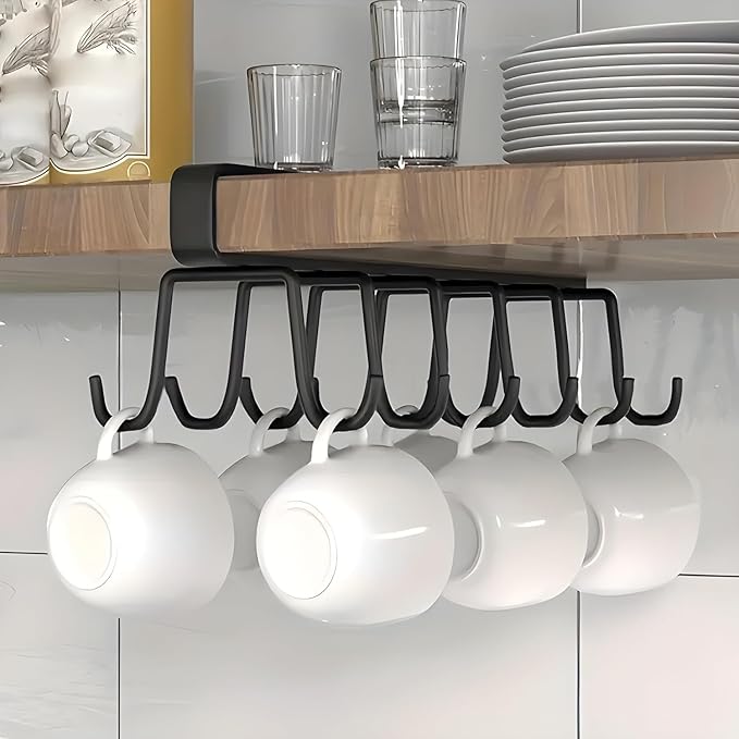 1 Pcs Double-Row 12 Hooks for Kitchen Storage - Cupboard Hanging Organizer for Coffee, Tea Cups, Towels, and More  Versatile Metal Hooks for Home, Office