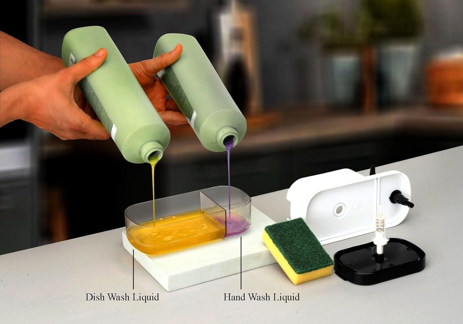 Leawall 3-in-1 Soap Dispenser with Sponge Holder – Bathroom Liquid Soap Pump for Kitchen Sink handwash Dispenser Bottle soap Dispenser for wash Basin Kitchen Accessories Items for Home (Multicolor)