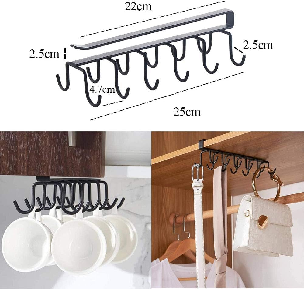 1 Pcs Double-Row 12 Hooks for Kitchen Storage - Cupboard Hanging Organizer for Coffee, Tea Cups, Towels, and More  Versatile Metal Hooks for Home, Office