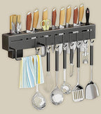 Kitchen Shelf Wall Mount Knife Holder,Towel Hanger, Spatula Ladle Hanging Hooks, Cutlery Holder Storage Rack High Grade Metal Multi-Purpose (44 x 4.5 x 8cm)