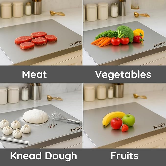 Zestifyy Premium Stainless Steel Chopping Board Large – Essential Kitchen Accessories for Home Chefs - Anti-Bacteria & Durable Steel Surface for Vegetable Cutting and Meal Prep (41X31 CM)