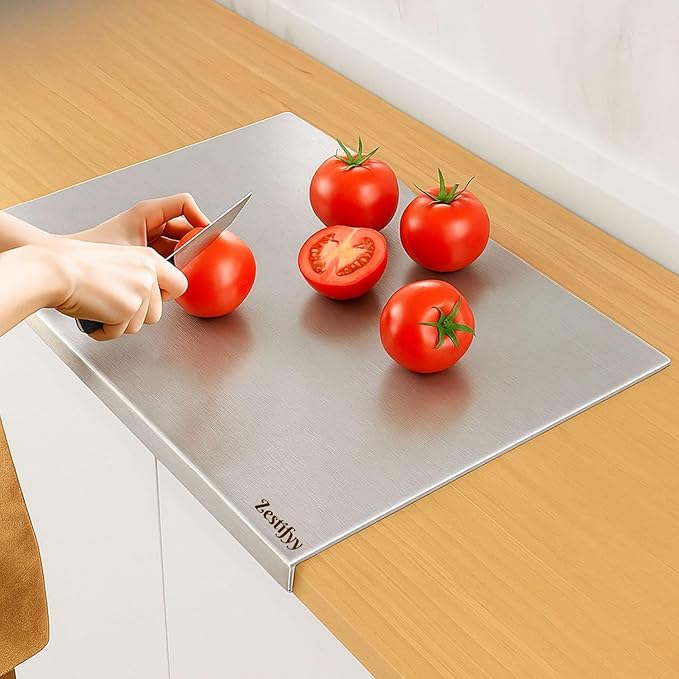 Zestifyy Premium Stainless Steel Chopping Board Large – Essential Kitchen Accessories for Home Chefs - Anti-Bacteria & Durable Steel Surface for Vegetable Cutting and Meal Prep (41X31 CM)