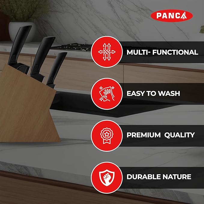 PANCA Knife Set of 3 with Cover, Stainless Steel Knives for Kitchen Sharp Edge Cutting Chef Knifes for Chopping Vegetables, Fruits, Multipurpose Knife, Kitchen Tools(Set of 3, Black)