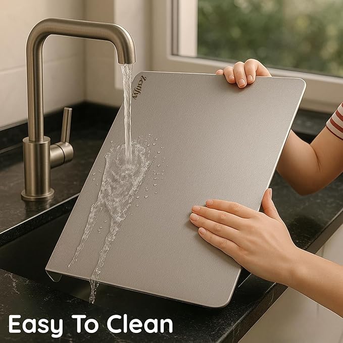 Zestifyy Premium Stainless Steel Chopping Board Large – Essential Kitchen Accessories for Home Chefs - Anti-Bacteria & Durable Steel Surface for Vegetable Cutting and Meal Prep (41X31 CM)