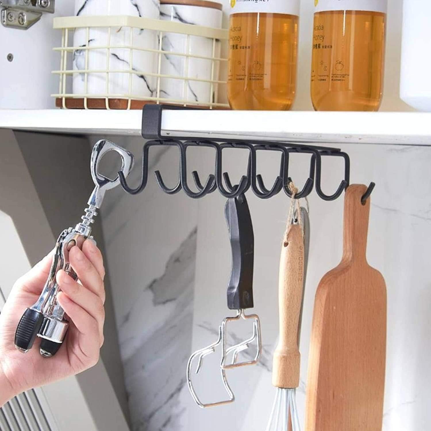 1 Pcs Double-Row 12 Hooks for Kitchen Storage - Cupboard Hanging Organizer for Coffee, Tea Cups, Towels, and More  Versatile Metal Hooks for Home, Office