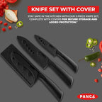 PANCA Knife Set of 3 with Cover, Stainless Steel Knives for Kitchen Sharp Edge Cutting Chef Knifes for Chopping Vegetables, Fruits, Multipurpose Knife, Kitchen Tools(Set of 3, Black)
