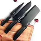 PANCA Knife Set of 3 with Cover, Stainless Steel Knives for Kitchen Sharp Edge Cutting Chef Knifes for Chopping Vegetables, Fruits, Multipurpose Knife, Kitchen Tools(Set of 3, Black)