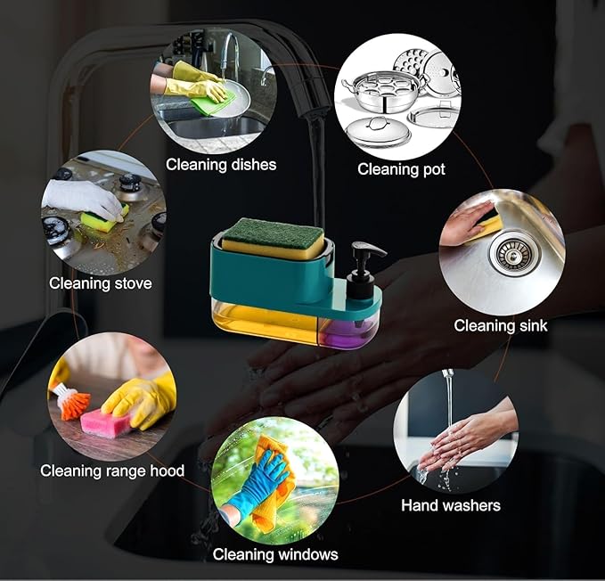 Leawall 3-in-1 Soap Dispenser with Sponge Holder – Bathroom Liquid Soap Pump for Kitchen Sink handwash Dispenser Bottle soap Dispenser for wash Basin Kitchen Accessories Items for Home (Multicolor)