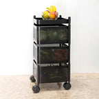 Kitchenwell Metal Multi-Purpose Trolley Storage Organizer and Kitchen Accessories Items for Kitchen Storage Rack Square Design Fruits & Vegetable Onion Cutlery (Matt Black, 3 Layer Drawer)