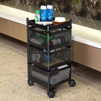 Kitchenwell Metal Multi-Purpose Trolley Storage Organizer and Kitchen Accessories Items for Kitchen Storage Rack Square Design Fruits & Vegetable Onion Cutlery (Matt Black, 3 Layer Drawer)