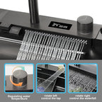 Maruti Enterprise 30x18x9 5-Year Warranty Original Smart Piano Waterfall Pure Premium Stainless Steel Kitchen Sink with Pull-Down Faucet, LED Panel & Touchscreen Display  Black Honeycomb Finish (2 Button)