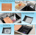 Maruti Enterprise 30x18x9 5-Year Warranty Original Smart Piano Waterfall Pure Premium Stainless Steel Kitchen Sink with Pull-Down Faucet, LED Panel & Touchscreen Display  Black Honeycomb Finish (2 Button)