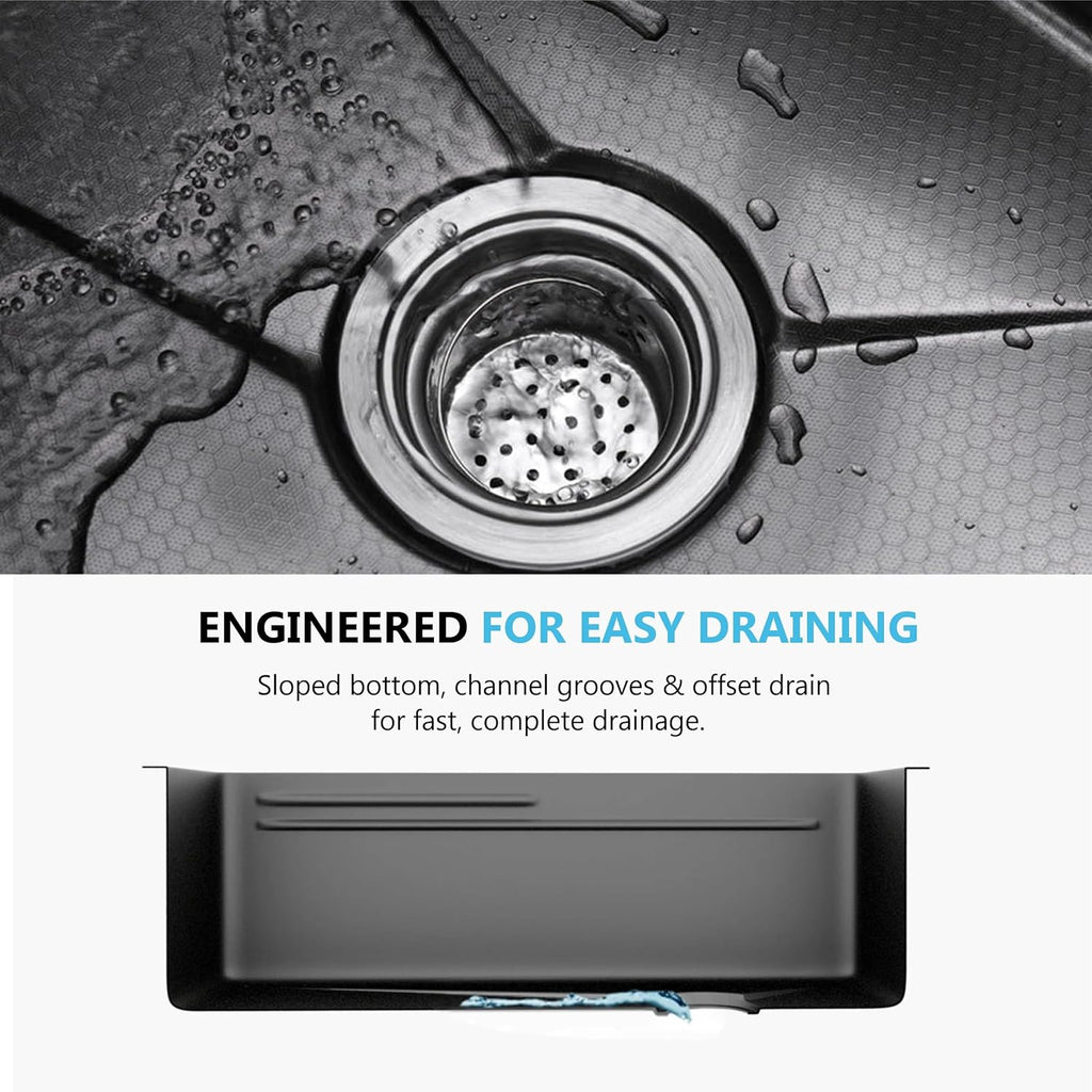 Maruti Enterprise 30x18x9 5-Year Warranty Original Smart Piano Waterfall Pure Premium Stainless Steel Kitchen Sink with Pull-Down Faucet, LED Panel & Touchscreen Display  Black Honeycomb Finish (2 Button)