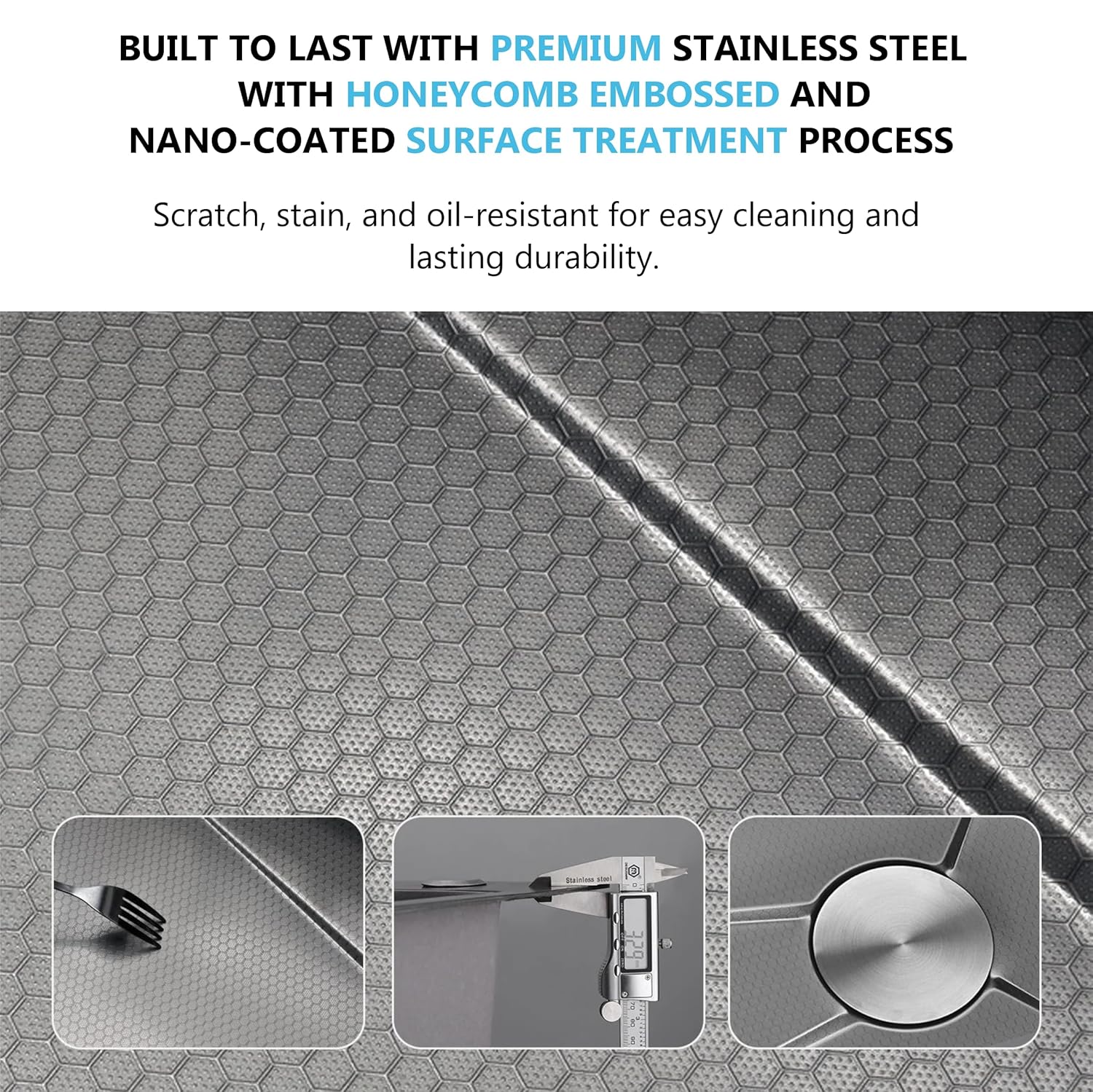 Maruti Enterprise 30x18x9 5-Year Warranty Original Smart Piano Waterfall Pure Premium Stainless Steel Kitchen Sink with Pull-Down Faucet, LED Panel & Touchscreen Display  Black Honeycomb Finish (2 Button)